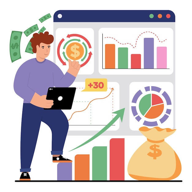 vector illustration of business owner controls business growth