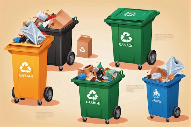 vector illustration of garbage sorting sorting garbage by material and type in a bin