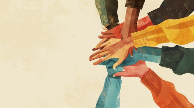 Vector Unity and Collaboration Hands Reaching Together