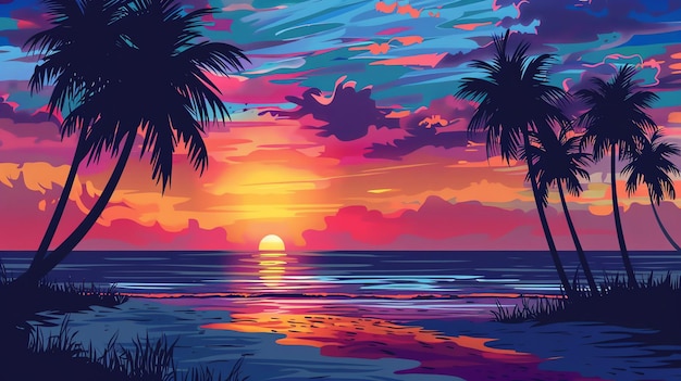 Vibrant and colorful sunset over the ocean