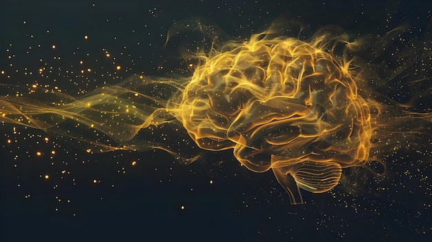 Visualization of an AI Powered Trading Algorithm as a Digital Brain with Golden Data Streams