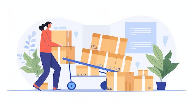 Warehouse workers and forklift drivers Forklift carrying pallets with goods in boxes transportation