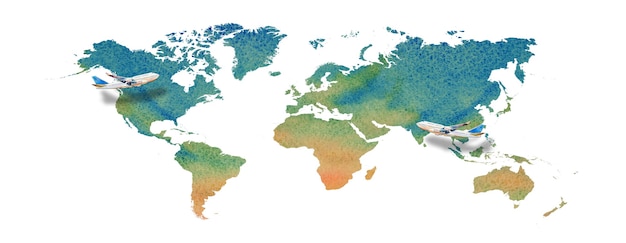 Watercolor painting illustration of world map