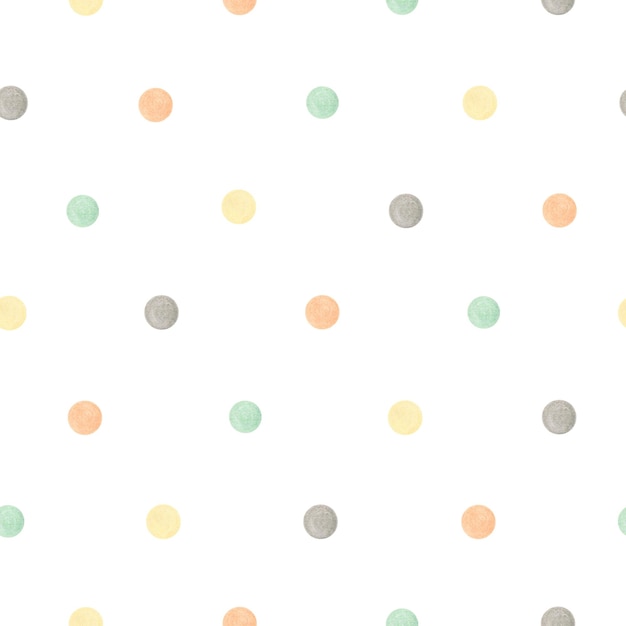 Watercolor seamless pattern multicolor polka dots Isolated on white background Hand drawn clipart
