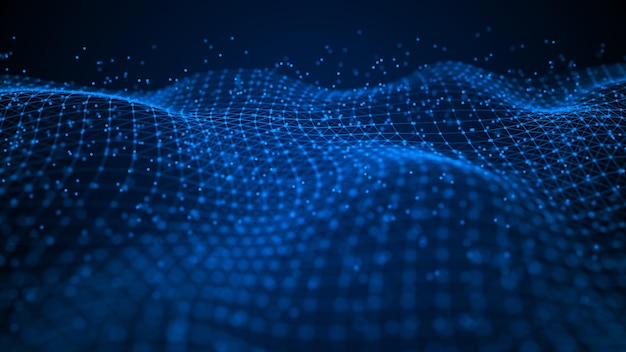 Wave of interlacing points and lines Abstract background Technological style Big data 3d rendering