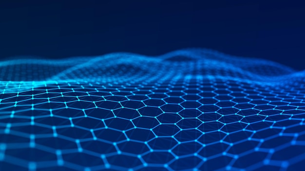 Wave of particles Abstract background with a dynamic wave Big data 3d rendering