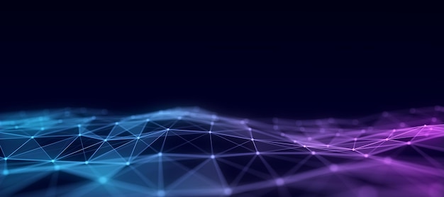 Wave of particles and lines Big data visualization Abstract background with a dynamic wave 3d rendering
