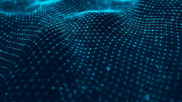 wave of particles futuristic blue dots background with a dynamic wave big data 3d rendering