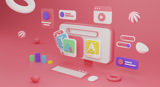 Web design web development concept web creation 3d render illustration Premium Photo