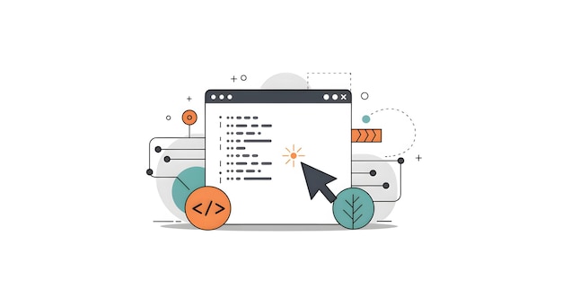 Web Development and Coding Illustration Depicting Programming Interface with Code and Digital Elements