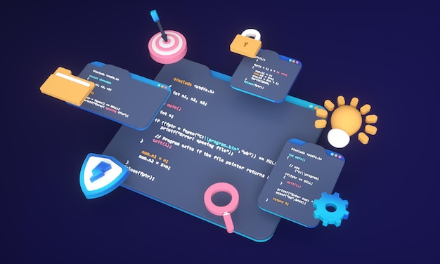 web development programming code or app development and web design on computer for seo 3d background