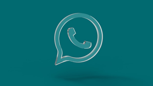 Whatsapp social media icon with crystal 3d render with color background