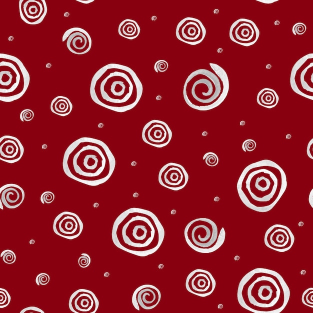 White curls on red background watercolor seamless pattern