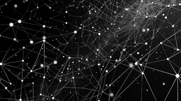 White Lines and Dots on a Black Abstract Background