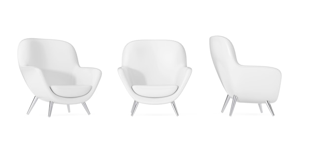 White Modern Leather Oval Shape Relax Chair in Clay Style on a white background. 3d Rendering