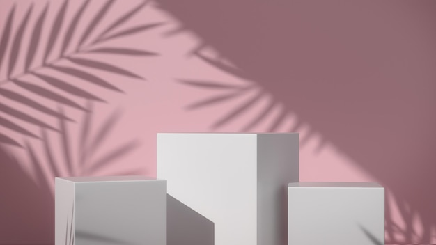 White pedestal display stand for product show with trees shadow on wall