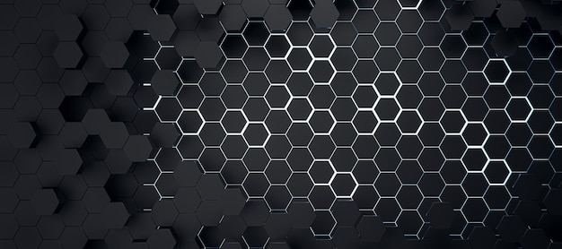 Wide black hexagonal background Landing page concept 3D Rendering