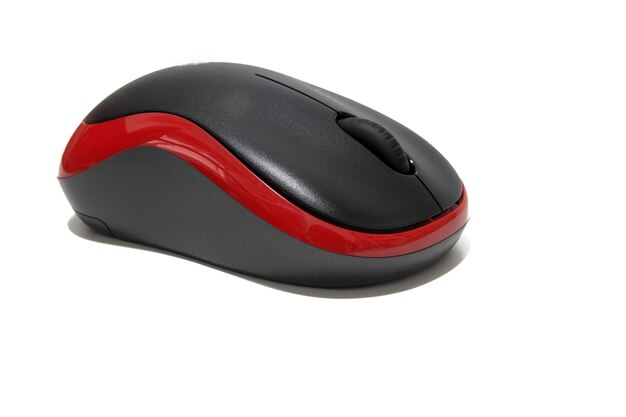 wireless black and red computer mouse isolated on white background clipping path included