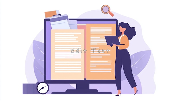 Woman researching documents on computer screen