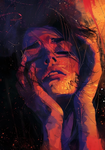 Woman with Closed Eyes Abstract Portrait