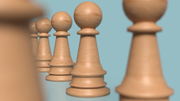 Wood chess on blue background image 3d renderingxA