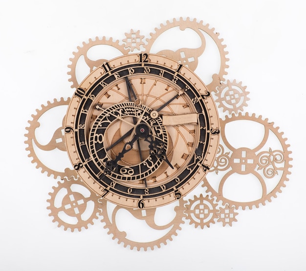 wooden infinity clock isolated on white background