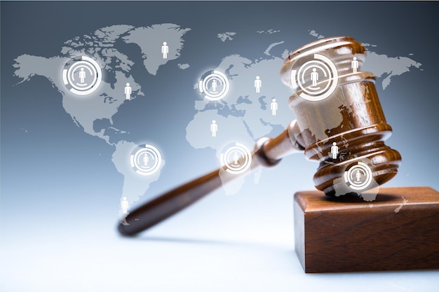 Wooden judge gavel on white closeup view