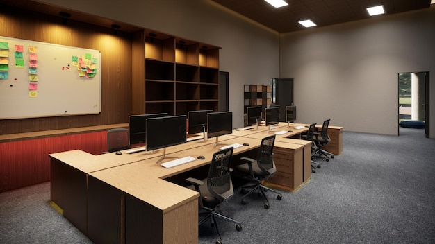 wooden material office 3d render minimal