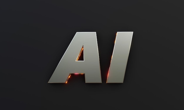 Word AI được viết trên nền tối với kết xuất 3D hiệu ứng văn bản điện ảnh và neon