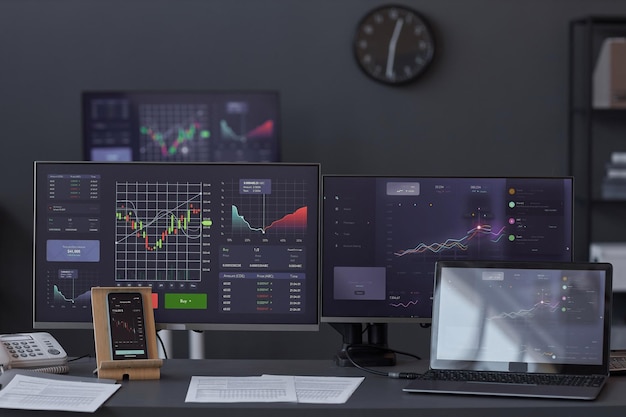 Workplace of brokers with monitors
