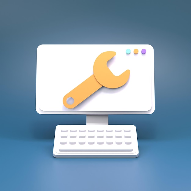 wrench on the computer desktop 3d render