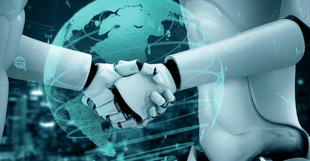 XAI Internet connection controlled by AI robot huminoid and machine learning process