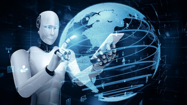 Xai internet connection controlled by ai robot huminoid and machine learning process