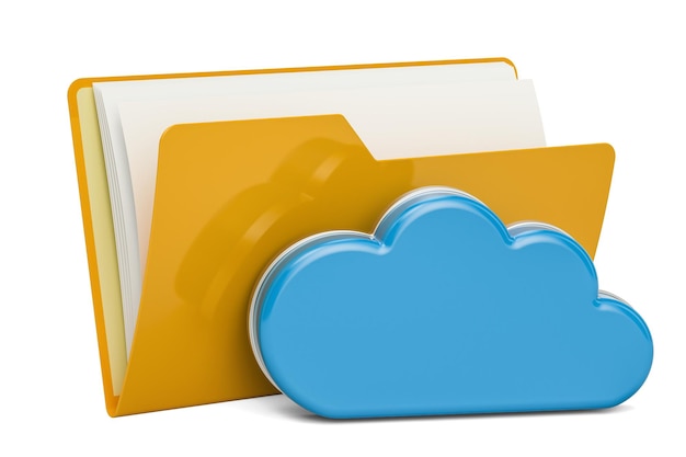 Yellow computer folder icon with computing cloud 3D rendering
