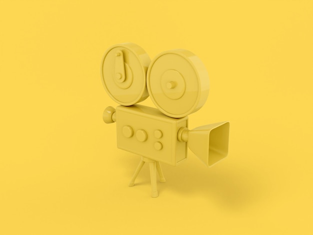 Yellow mono color retro video camera on a yellow solid background Minimalistic design object 3d rendering icon ui ux interface element
