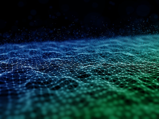 3D render of a modern network communications with connecting lines and dots structure