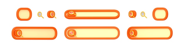 3d render search bar and magnifying glass icons