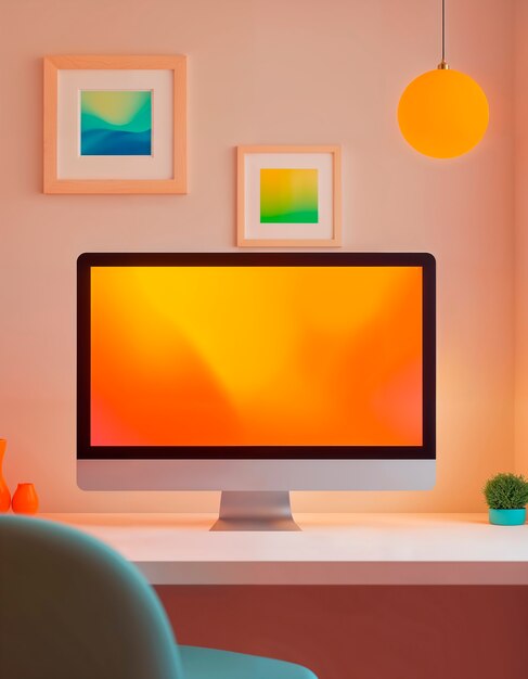 3d rendering of desk computer illustration