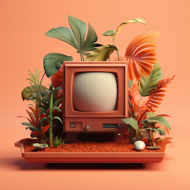 3d rendering of retro computer