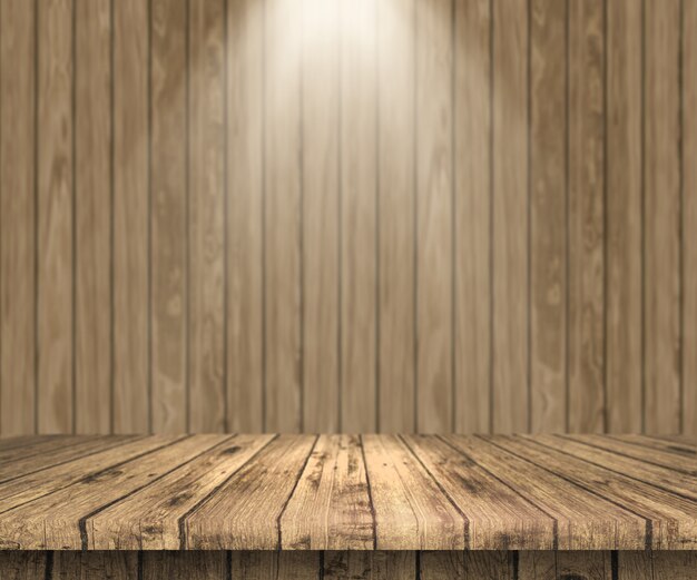 3d wooden table looking out 