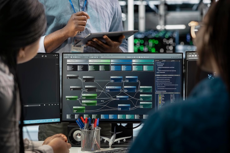 Miễn phí Photo close up of data center programmers using pc to visualize ai neural networks