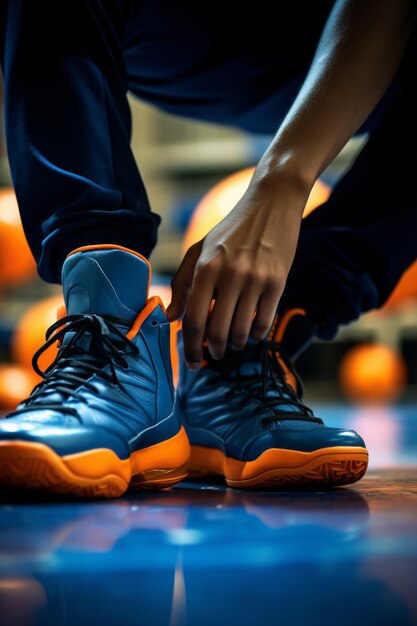 close up on basketball shoes