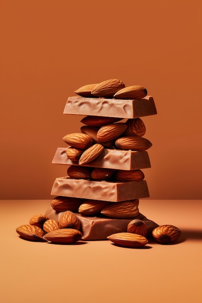 close up on delicious chocolate bar with nuts