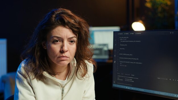 Cybersecurity professional in apartment using computer to patch security