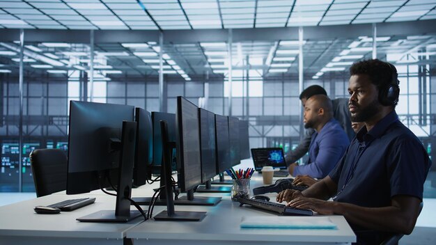 Data center admin typing on keyboard maintaining company infrastructure