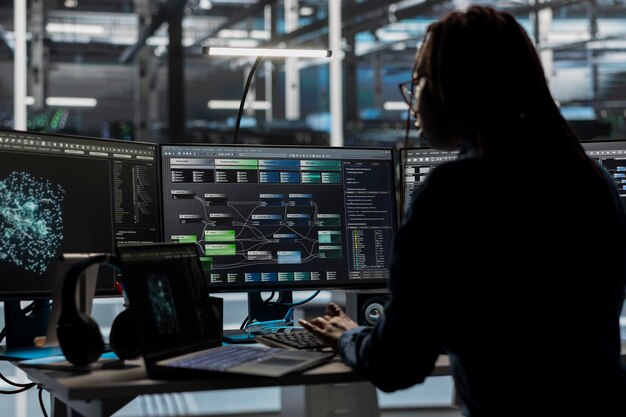 data center software developer looks at ai visualization dashboard