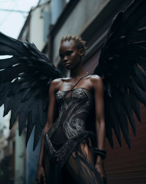 female representation of demon entity with wings