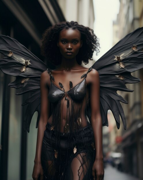 female representation of demon entity with wings