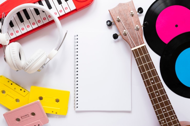 Miễn phí Photo flat lay music concept on white background