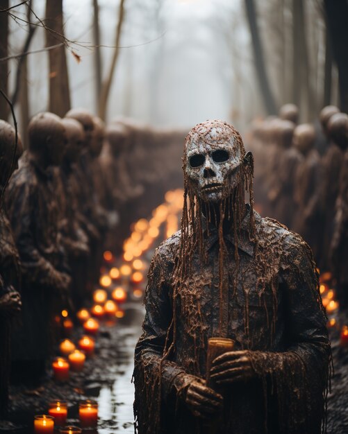front view spooky character with skull